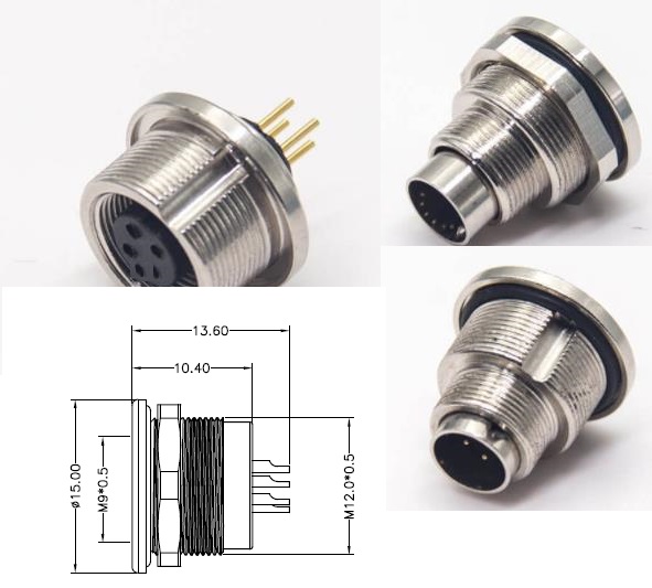M9 female male 5pin 7pin 8pin assembly panel connector
