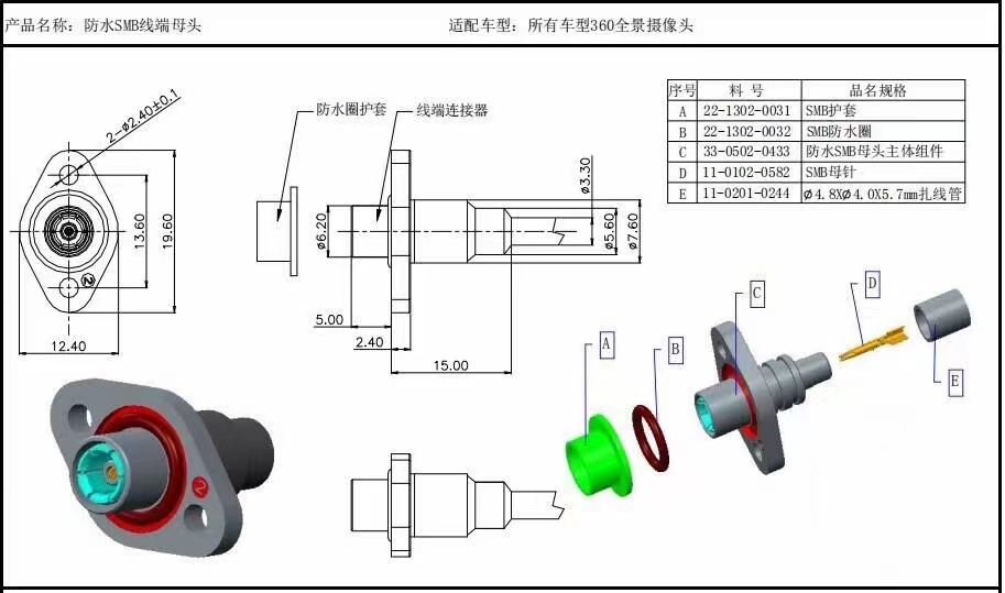 Industrial waterproof SMB wire end female coaxial microwave connector